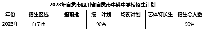 2024年自貢市四川省自貢市牛佛中學校招生計劃是多少？
