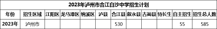 2024年瀘州市合江白沙中學招生計劃是多少？