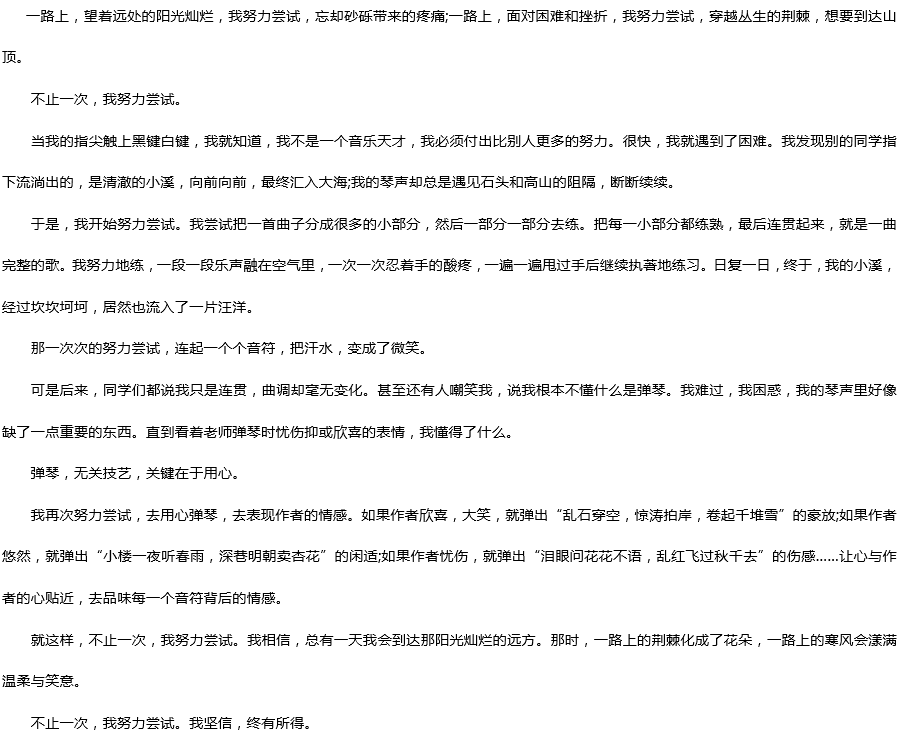 2019中考滿分作文：不止一次，我努力嘗試過