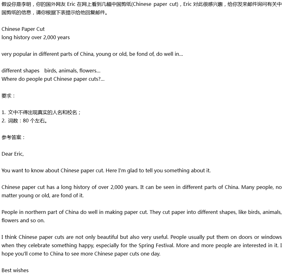 2020年中考英語滿分作文預(yù)測(cè)范文：Chinese paper cut