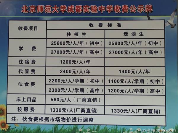 北京師范大學(xué)成都實(shí)驗(yàn)中學(xué)收費(fèi)是多少錢？